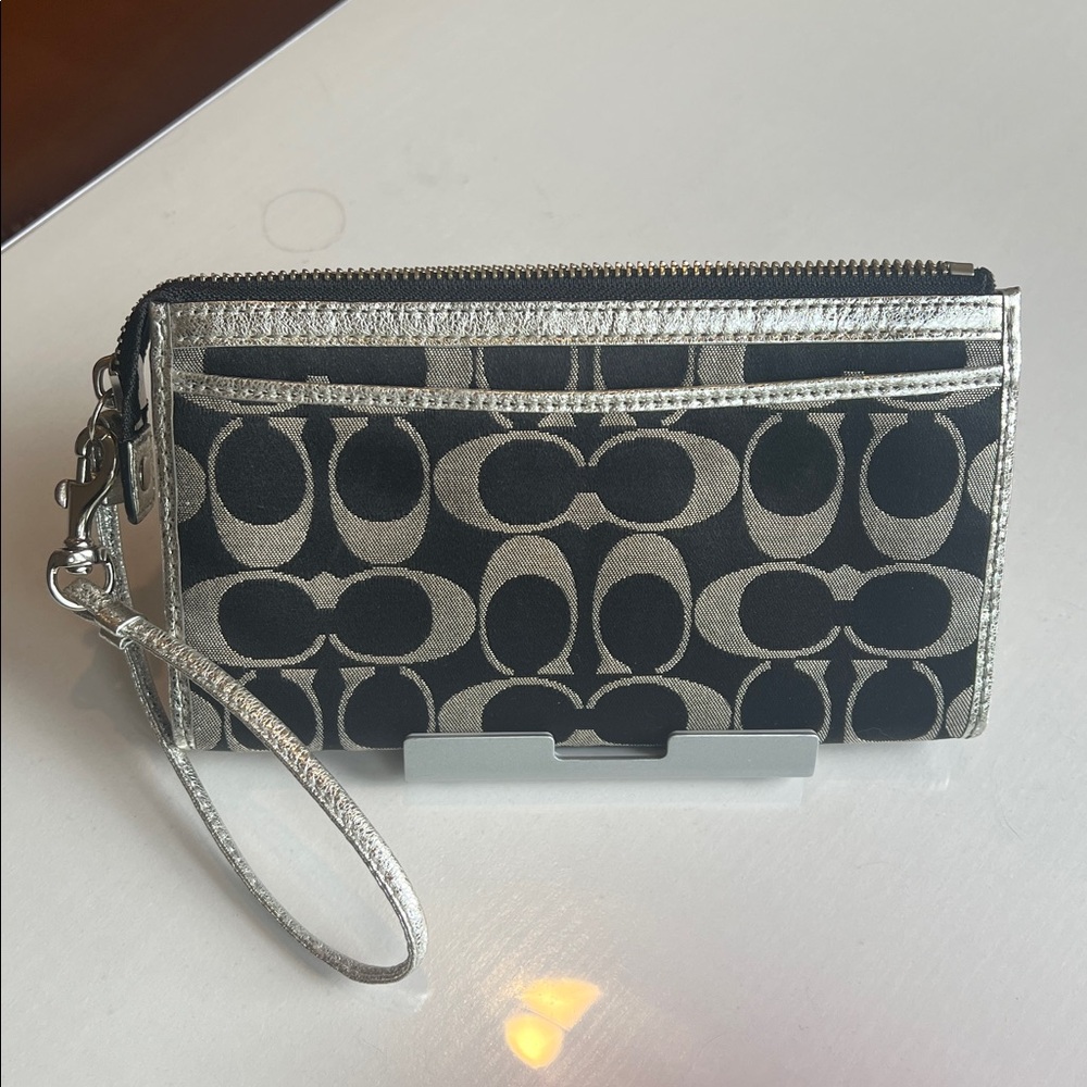 Coach Poppy Black and Silver Signature Wristlet - Picture 3 of 12